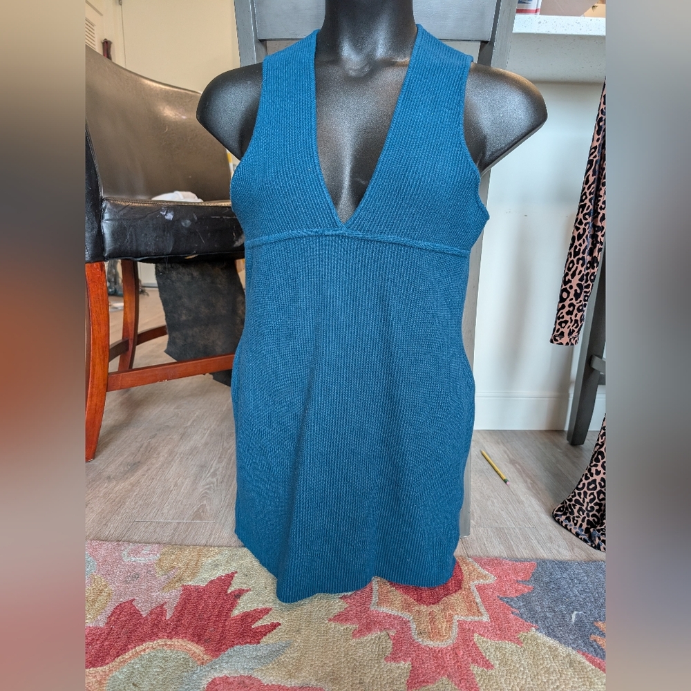 House Of Harlow 1960 Teal Ribbed Knit Mini Dress‎ Size Large